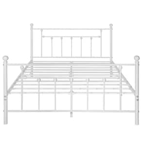 54 in. W White Full size Classic Metal Platform Bed Frame with Victorian Style Iron-Art Headboard/Footboard Storage