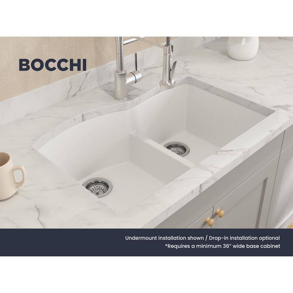 Milk White 33'' Granite Composite Double Bowl Kitchen Sink