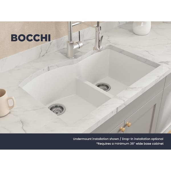 Campino Duo 33 in. Drop-In/Undermount 60/40 Double Bowl Milk White Granite Composite Kitchen Sink with Strainers