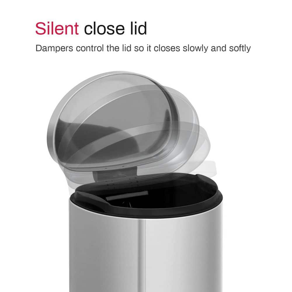 1.6 Gallon Brushed Stainless Steel Semi-Round Step-On Trash Can