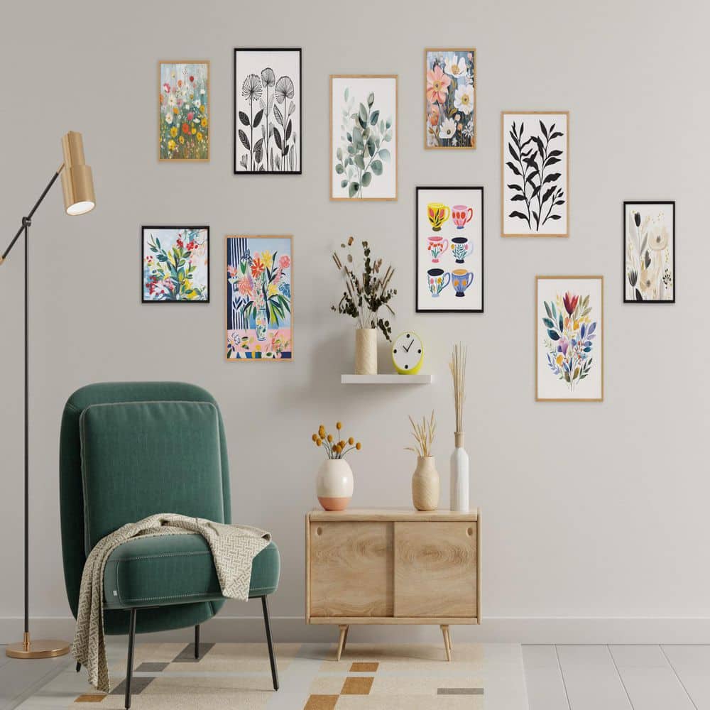 Boho Flowers in Muted Neutrals Black Framed Wall Art 16x20