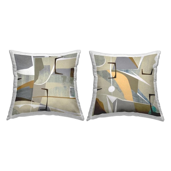 Stupell Industries Retro Geometric Layered Shapes Grey Square Outdoor Throw Pillow 2-Pack