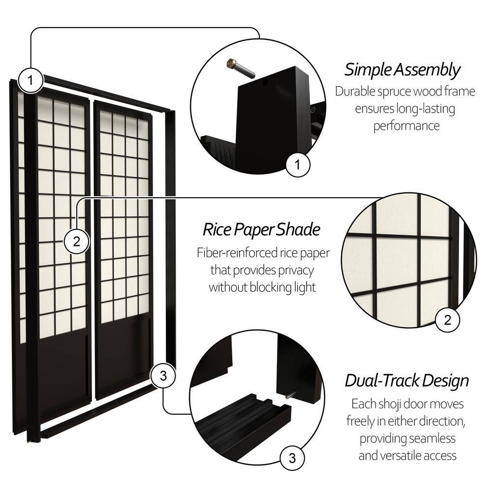 Zen Black Shoji Sliding Door Kit with Rice Paper Shade