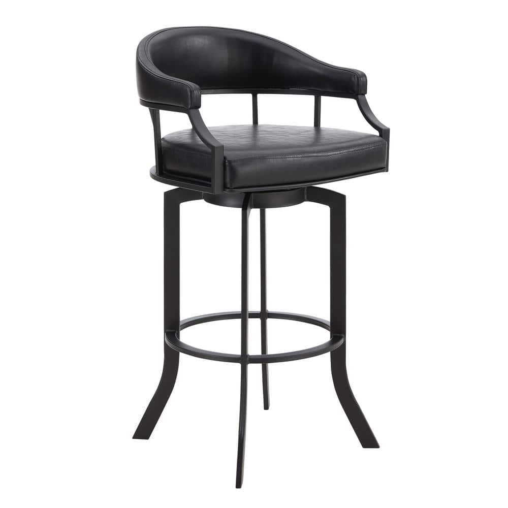 Black Faux Leather Swivel Bar Stool with Metal Frame