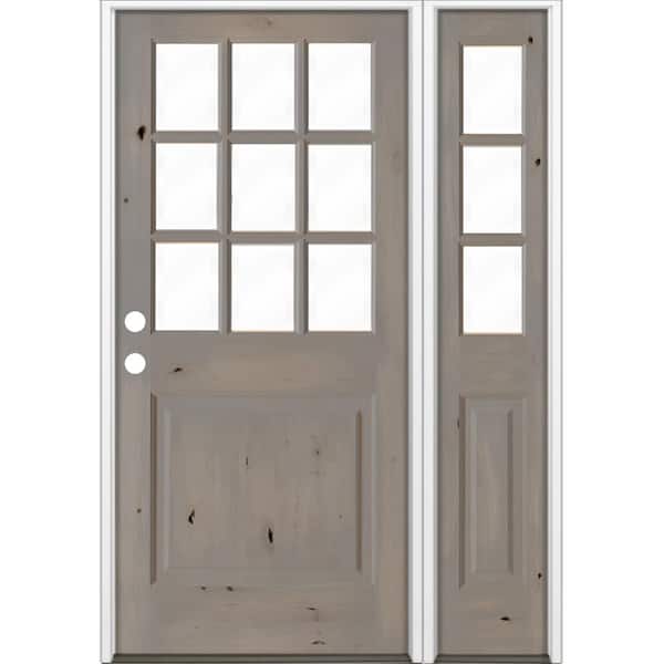 Krosswood Doors 50 in. x 80 in. Knotty Alder 2 Panel Right-Hand/Inswing Clear Glass Grey Stain Wood Prehung Front Door w/Right Sidelite