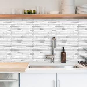 12 in. x 12 in. Vinyl Peel and Stick Wall Tile Backsplash for Kitchen, Marble White with Metal Silver (10-Pack)