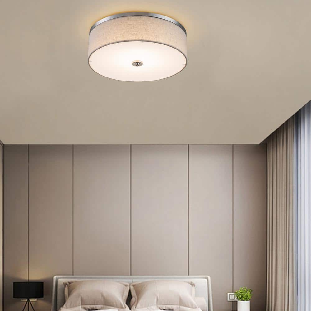 15" Brushed Nickel LED Drum Flush Mount Ceiling Light