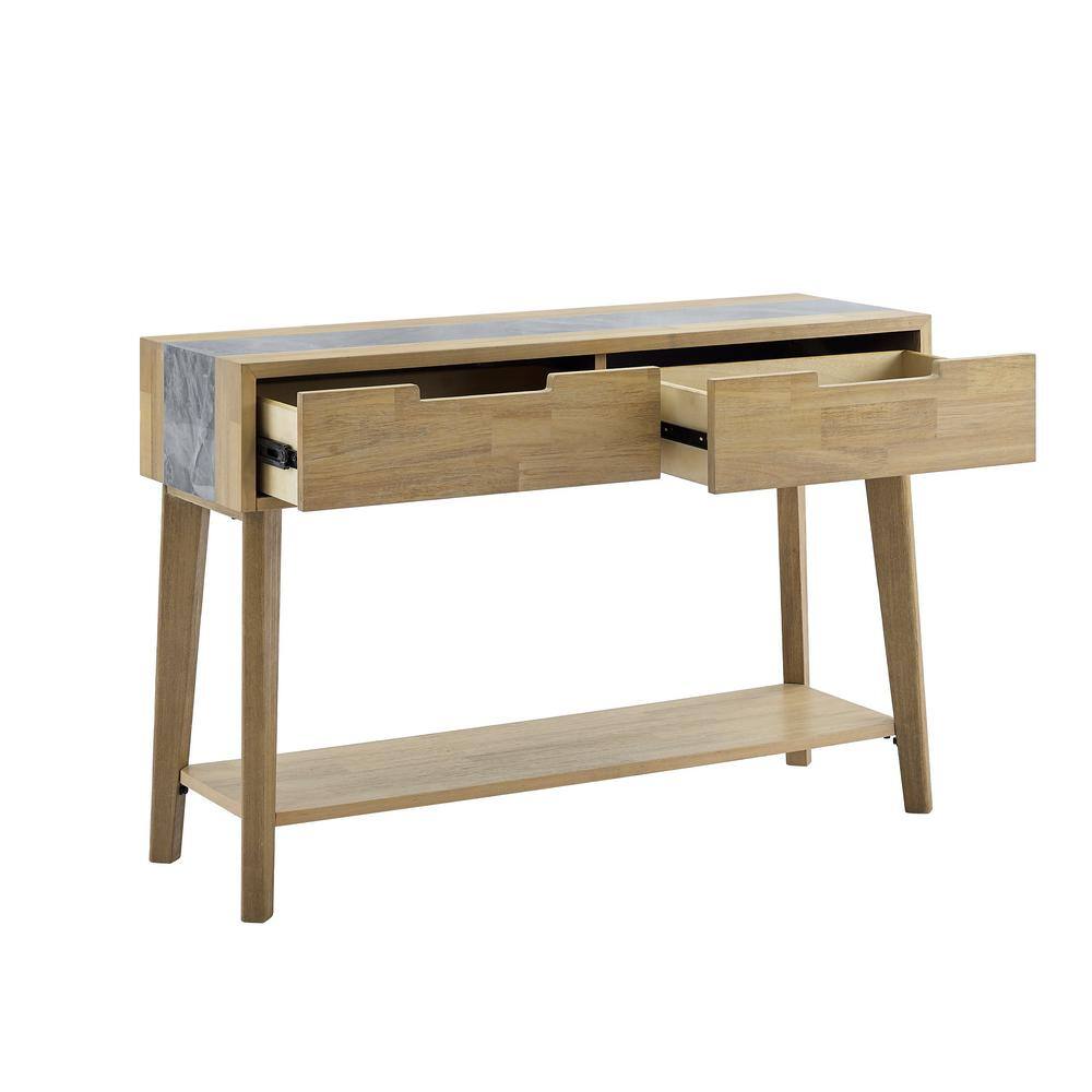 Calgary Natural Acacia and Gray Stone Sofa Table with Storage