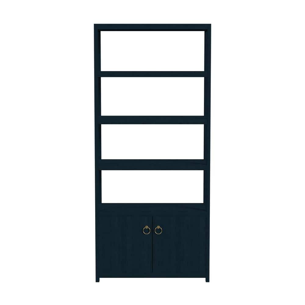 Navy Blue Wood Adjustable Etagere Bookcase with Doors
