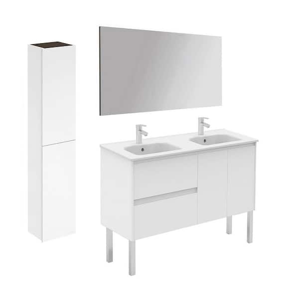 WS Bath Collections Ambra 47.5 in. W x 18.1 in. D x 22.3 in. H Double Sink Bath Vanity in Matte White with White Ceramic Top and Mirror
