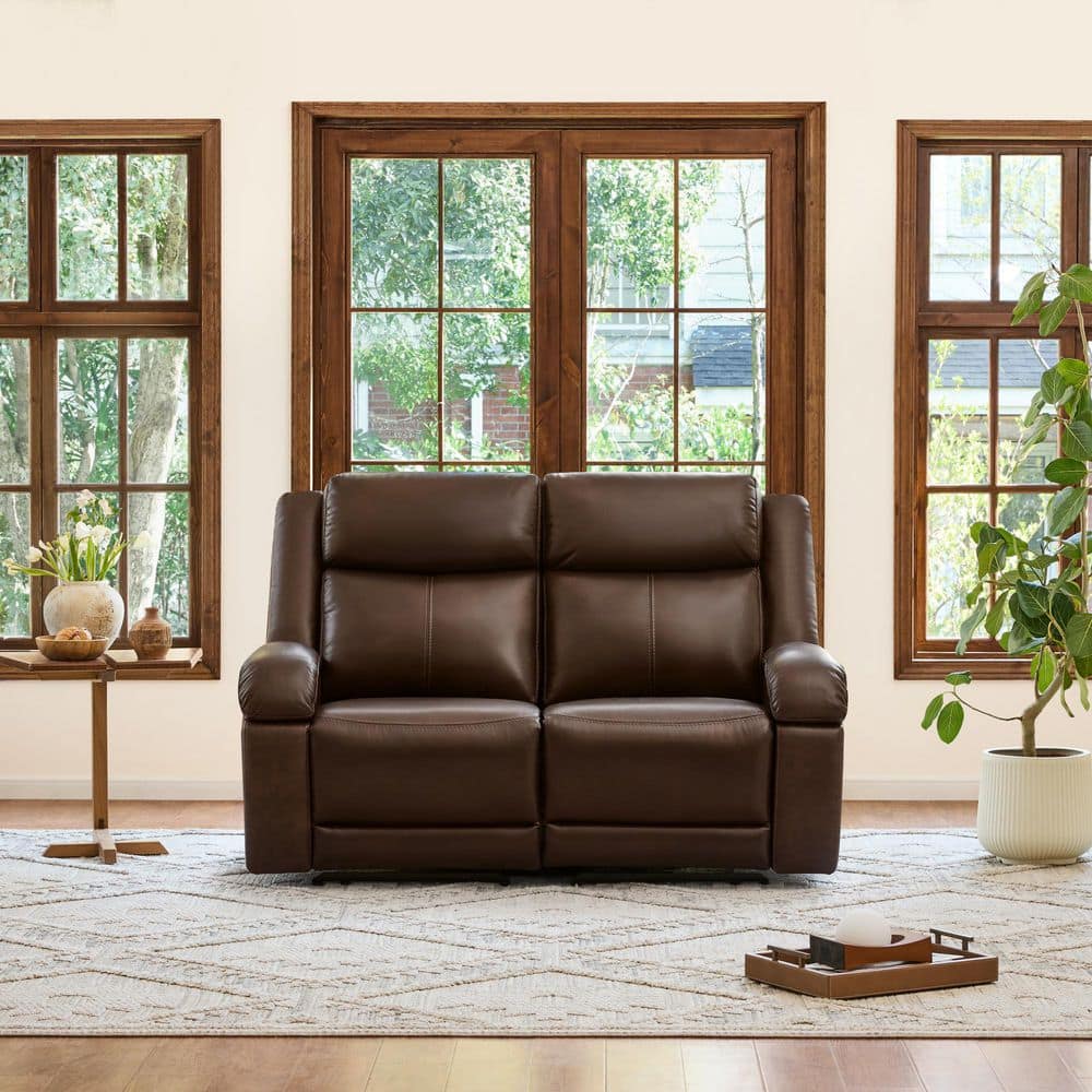 Axel 62.2 Dual Motors Wall Hugger Genuine Leather 2-Seater Loveseat Recliner in Brown with Power Headrest Charging Port price history on PriceWatchPro