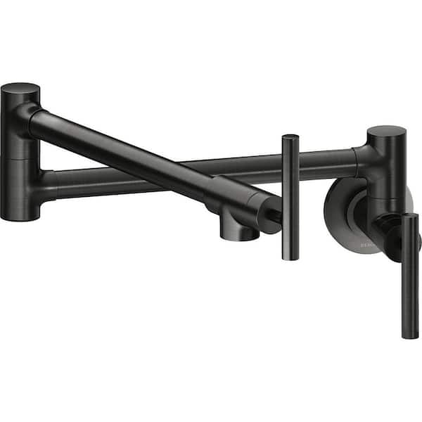 Elkay Avado Wall Mount Pot Filler Kitchen Faucet in Black Stainless