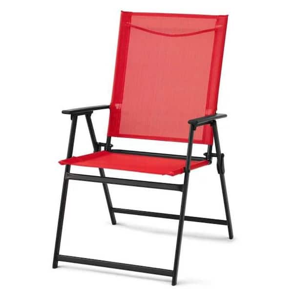 Unbranded Red Outdoor Terrace Steel Folding Chair (Set of 2)
