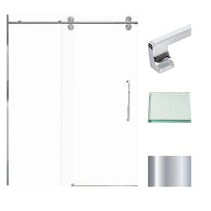 Teegan 59 in. W x 80 in. H Sliding Semi Frameless Shower Door with Fixed Panel in Polished Chrome with Clear Glass