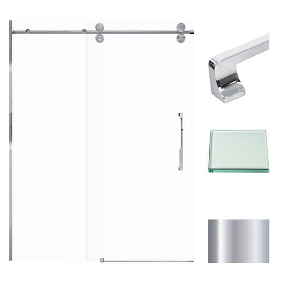 Transolid Teegan 59 in. W x 80 in. H Sliding Semi Frameless Shower Door with Fixed Panel in Polished Chrome with Clear Glass