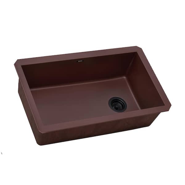 EpiGranite 32 in. Undermount Single Bowl Kitchen Sink in Carnelian Red Granite Quartz Composite with Offset Drain