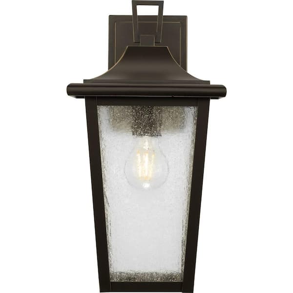Padgett 1-Light Antique Bronze Hardwired Outdoor Wall Lantern Sconce with Clear Seeded Glass Shade
