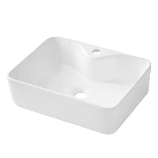 16 in. x 12 in. White Porcelain Rectangular Vessel Sink