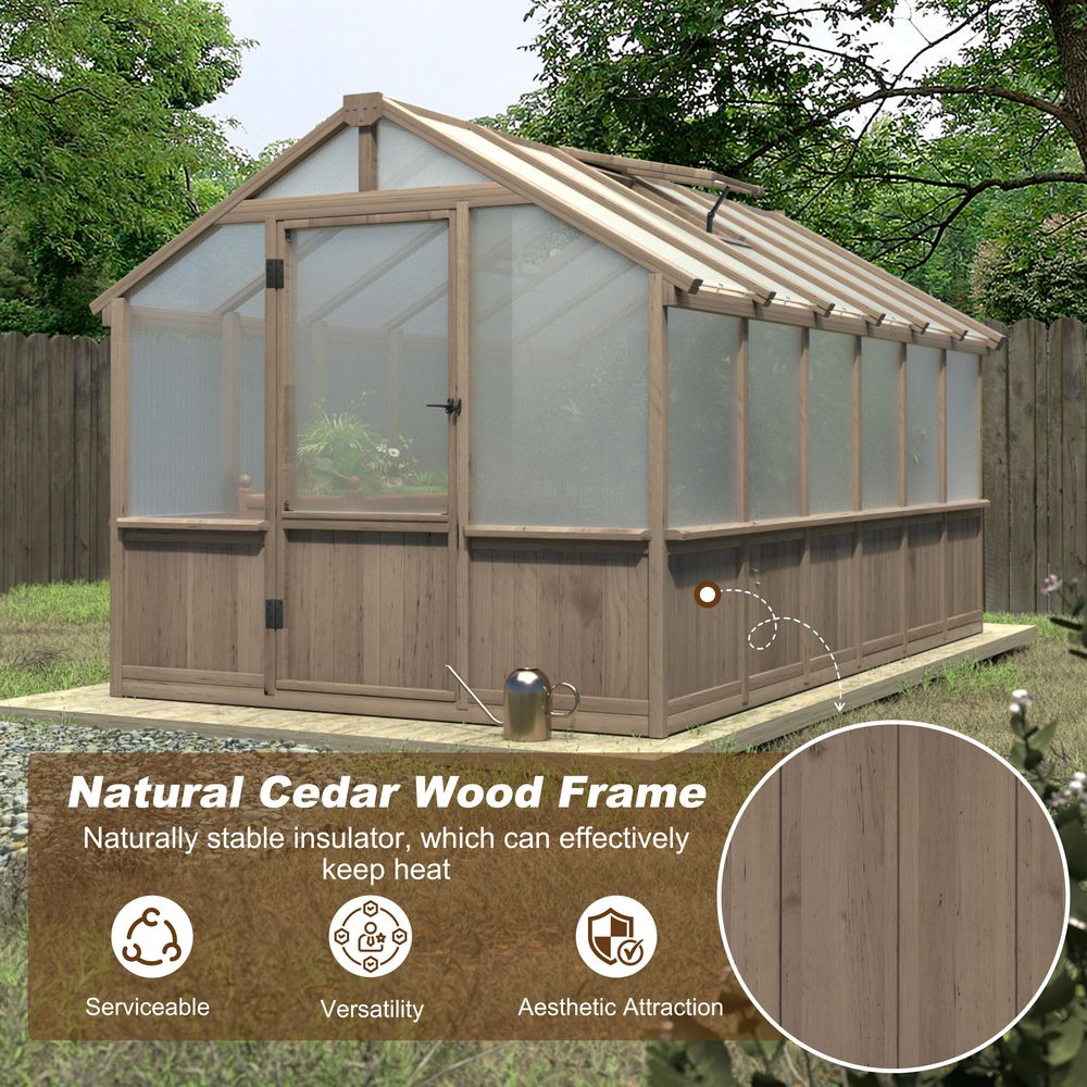 VEIKOUS 8 ft. x 12 ft. Cedar Greenhouse for Outdoors