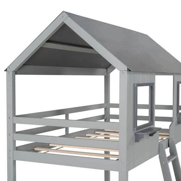 HomeRoots Amelia Gray Wood Frame Twin Platform Bed
