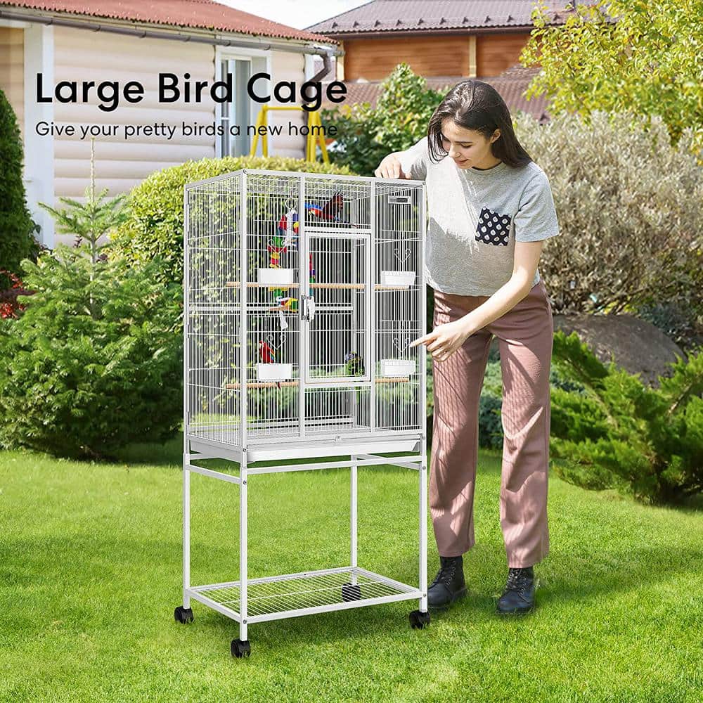 VIVOHOME 54 Inch White Wrought Iron Bird Cage with Rolling Stand