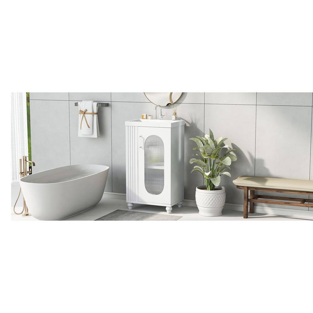 20 in. White MDF Bathroom Vanity with Ceramic Sink and 2-Tier Shelf