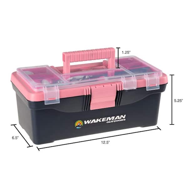 Stalwart Pink Fishing Single Tray Tackle Box Kit (55-Pieces