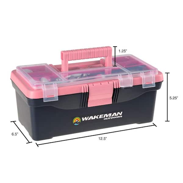 Wakeman Outdoors 55-Piece Single-Tray Fishing Tackle Box, Pink