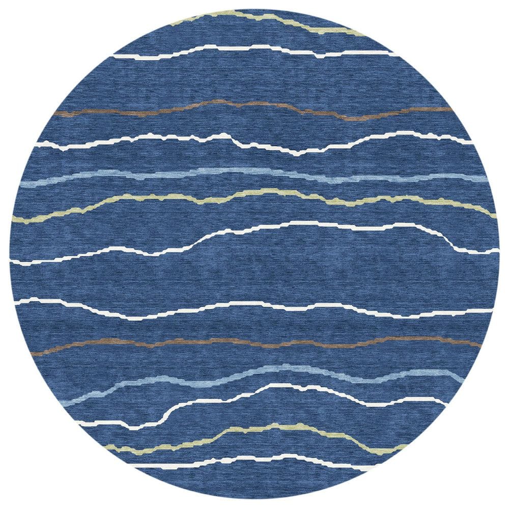 Chantille Machine Washable Indoor/Outdoor Abstract ACN2974 Navy 8 ft. x 8 ft. Round Rug price history on PriceWatchPro
