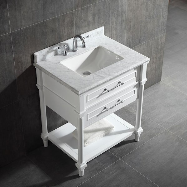 White Single Open Shelf Vanity With, Bathroom Vanity With Shelf On Bottom