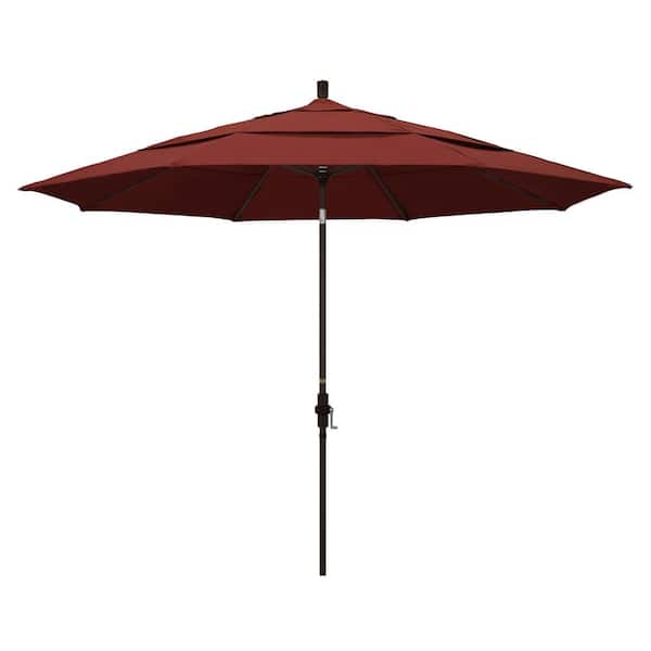 California Umbrella 11 ft. Bronze Aluminum Pole Market Aluminum Ribs Crank Lift Outdoor Patio Umbrella in Henna Sunbrella