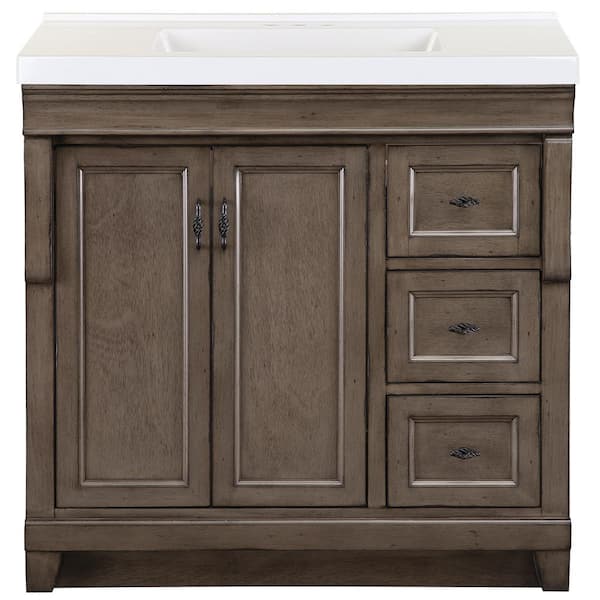 Home Decorators Collection Naples 37 in. W x 22 in. D Bath Vanity in Distressed Grey with Cultured Marble Vanity Top in White with White Sink
