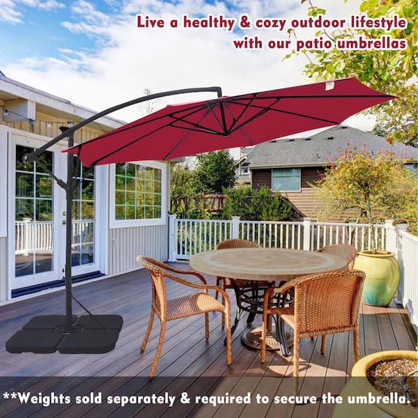 SUNRINX 12 ft. Cantilever Outdoor Patio Umbrella in Wine Red