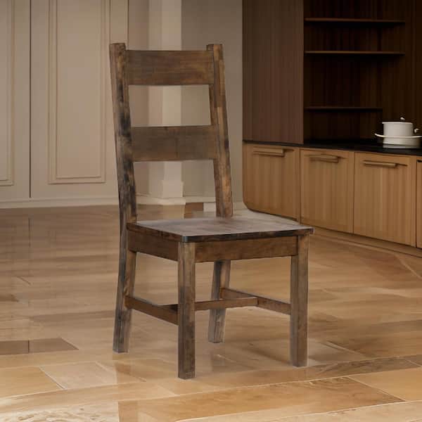 Burnished Brown Rubberwood Side Dining Chair with Ladder Back (Set of 2)