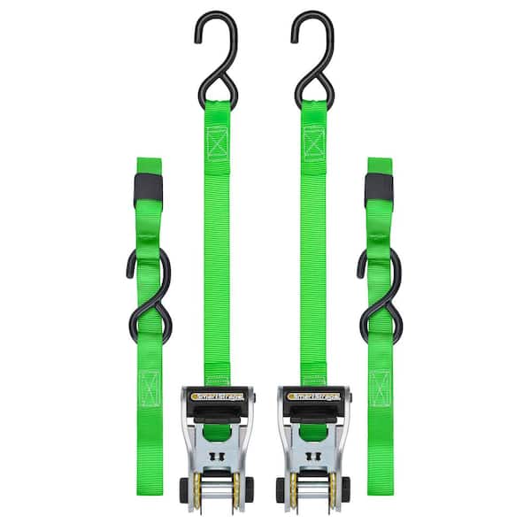 10 ft. Green RatchetX Tie Down Straps with 500 lb. Safe Work Load - 2 pack