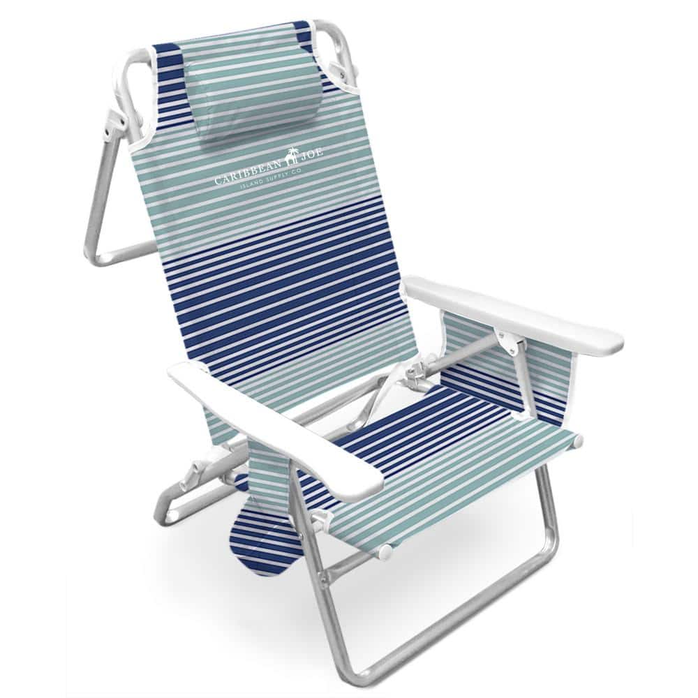 CARIBBEAN JOE Horizon Stripe, 5 Position w/Pillow, Shoulder Strap, Cup Holder, Aluminum Frame 225 lbs. Capacity Reclining Beach Chair -  CJ-7750HS