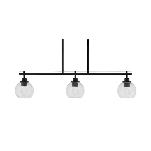 Unbranded Monroe 3-Light, Matte Black Billiard Light, Any room with 5.75 in. Clear Bubble Glass Shades no bulbs included