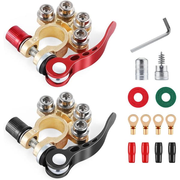 Car Battery Terminal Connector 4-Way Quick Release Terminal Clip for Positive Negative Pole Gold 2-Pack