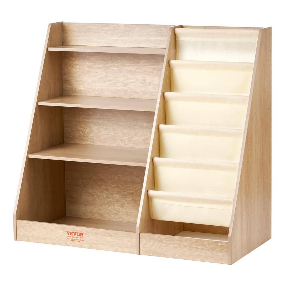 Brown Wooden Kids Bookshelf with Storage Cubes