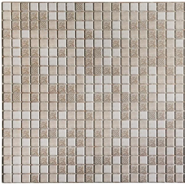 Dundee Deco 3D Falkirk Retro 1/100 in. x 38 in. x 19 in. Brown Beige Distressed Squares Mosaic PVC Decorative Wall Paneling (5-Pack)