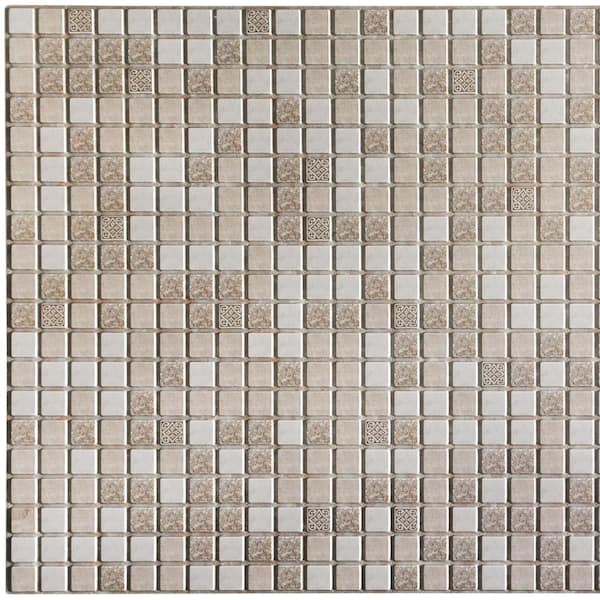 Dundee Deco 3D Falkirk Retro 10/1000 in. x 38 in. x 19 in. Brown Beige Faux Distressed Squares Mosaic PVC Wall Panel