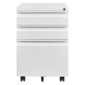 3-Drawer White Mobile File Cabinet