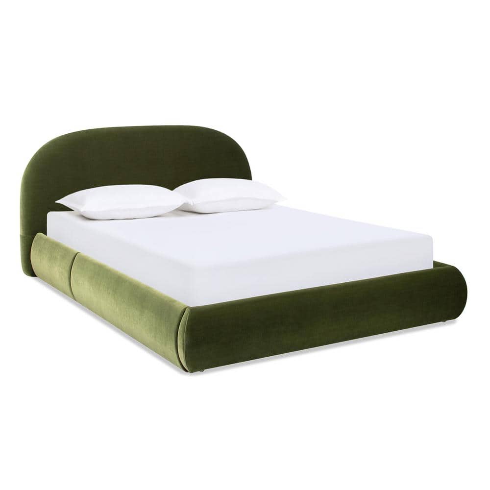 King Green Velvet Upholstered Platform Bed with Headboard
