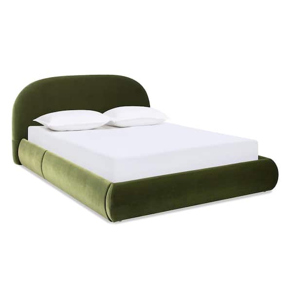 Archie Olive Green Performance Velvet Upholstered Frame King Platform Bed Frame