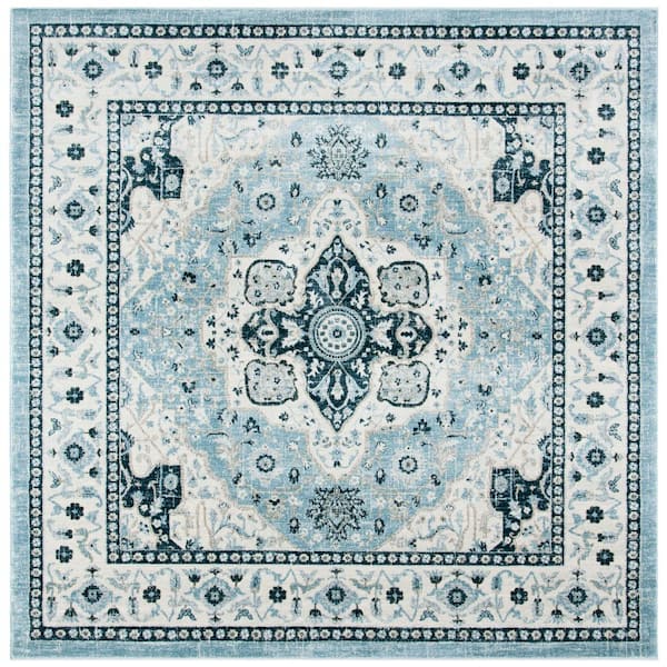 SAFAVIEH Isabella Light Blue/Cream 7 ft. x 7 ft. Square Border Medallion Area Rug
