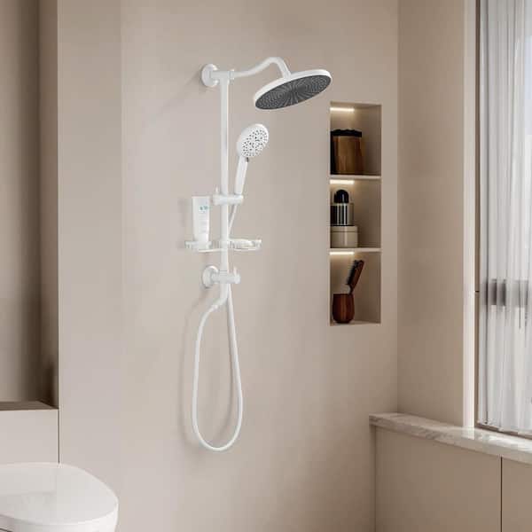 Satico 4-Spray Round 9.76 in. High Pressure Shower System with Soap Dish in White (Valve Included)