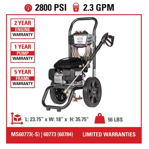 2800 PSI 2.3 GPM Cold Water GAS Pressure Washer Simpson MS60773-S