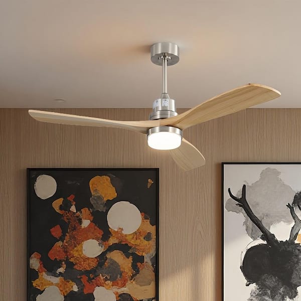 52 in. Integrated LED Indoor Downrod Mount Brushed Nickel Standard Ceiling Fan with Dimmable Light and Remote 6-Speed