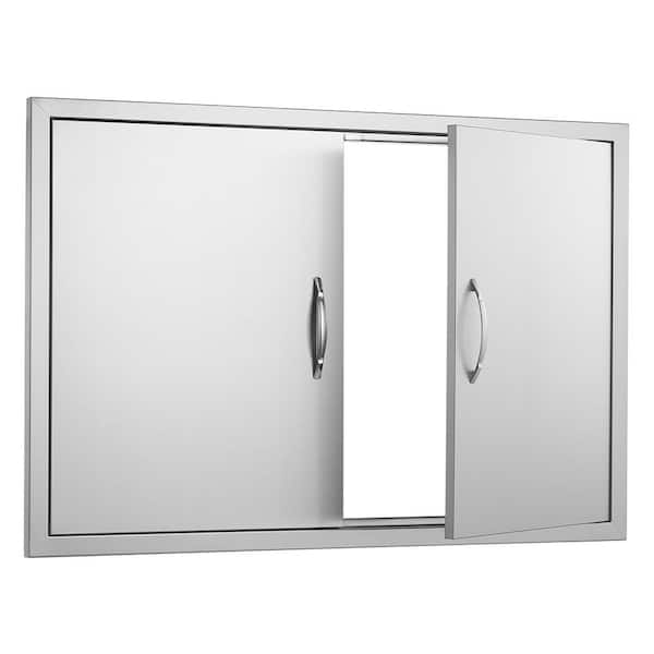 Double Outdoor Kitchen Door 39 in. W x 26 in. H BBQ Access Door Stainless Steel Flush Mount Door with Handles and Hooks