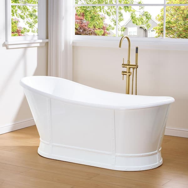 Royal 66 in. x 29 in. Acrylic Flat Bottom Freestanding Soaking Bathtub with Drain and Overflow in White